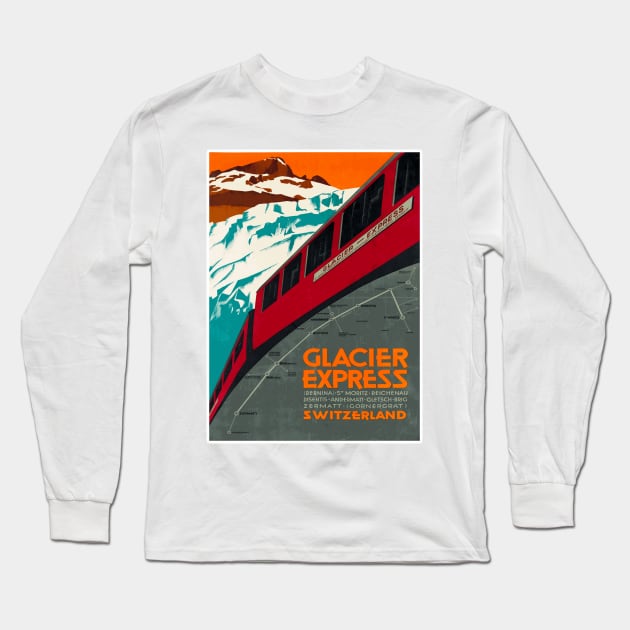 Glacier Express  - Vintage Swiss Railway Travel Poster Long Sleeve T-Shirt by Naves